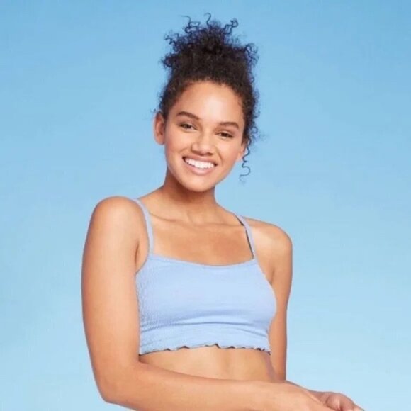 Xhilaration Baby Blue Cami Tank Textured Swim Bandeau Bikini Top Size XL NWT - Picture 1 of 8